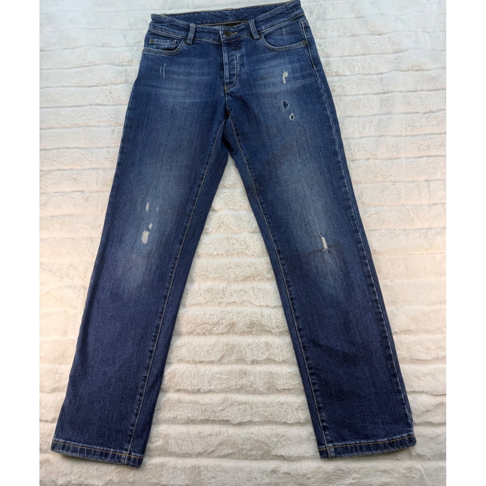 Emporio Armani Womens Distressed Straight Leg Jeans Medium Wash Blue Denim Sz 30